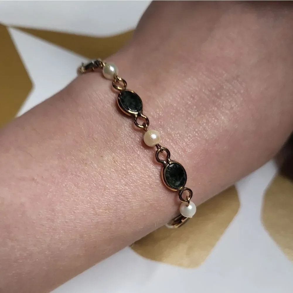 Vintage 90s Ben David Jewellers 14K Gold fill, Pearls and Genuine Jade Bracelets